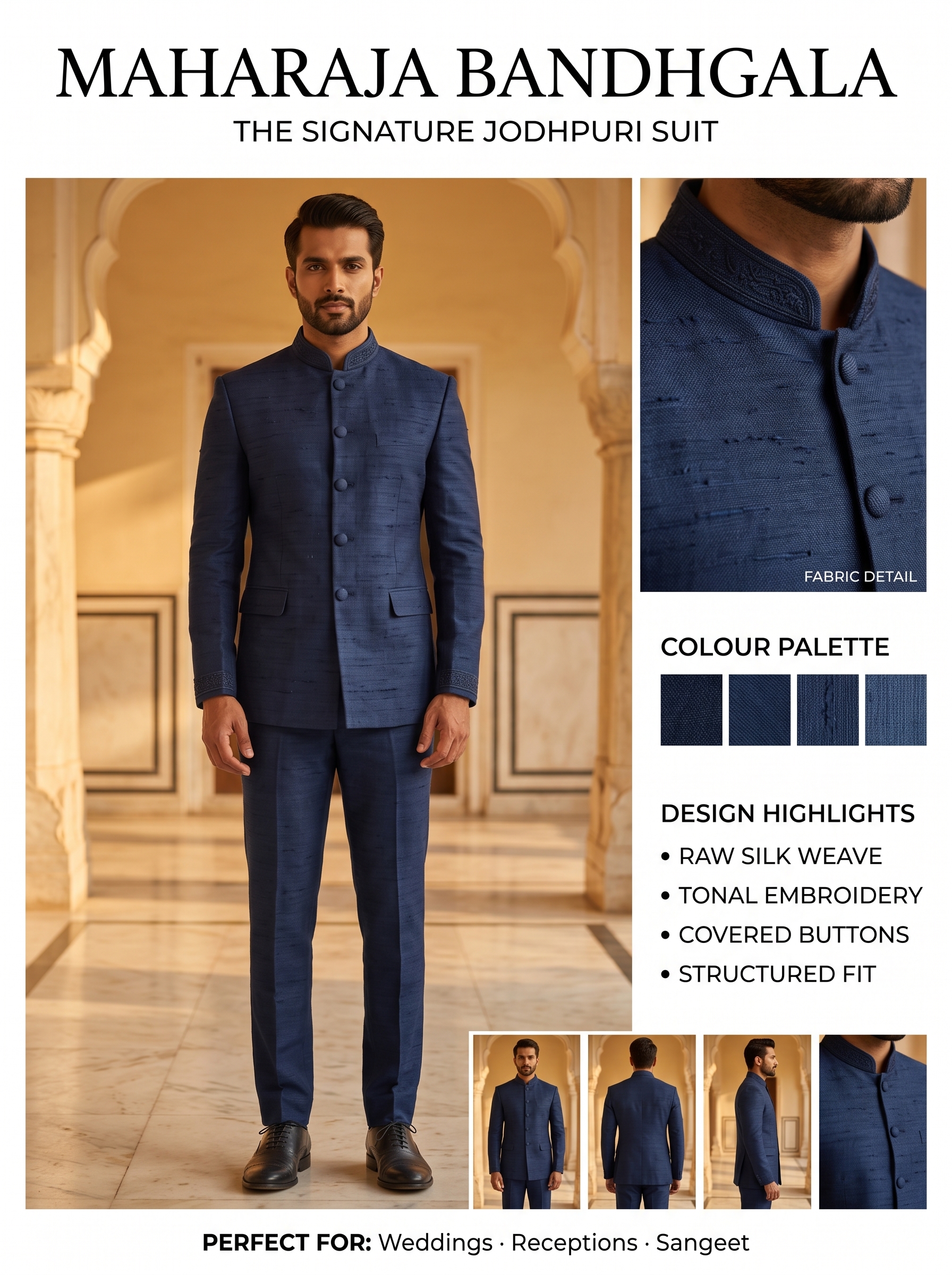 Bandhgala in Indigo raw silk
