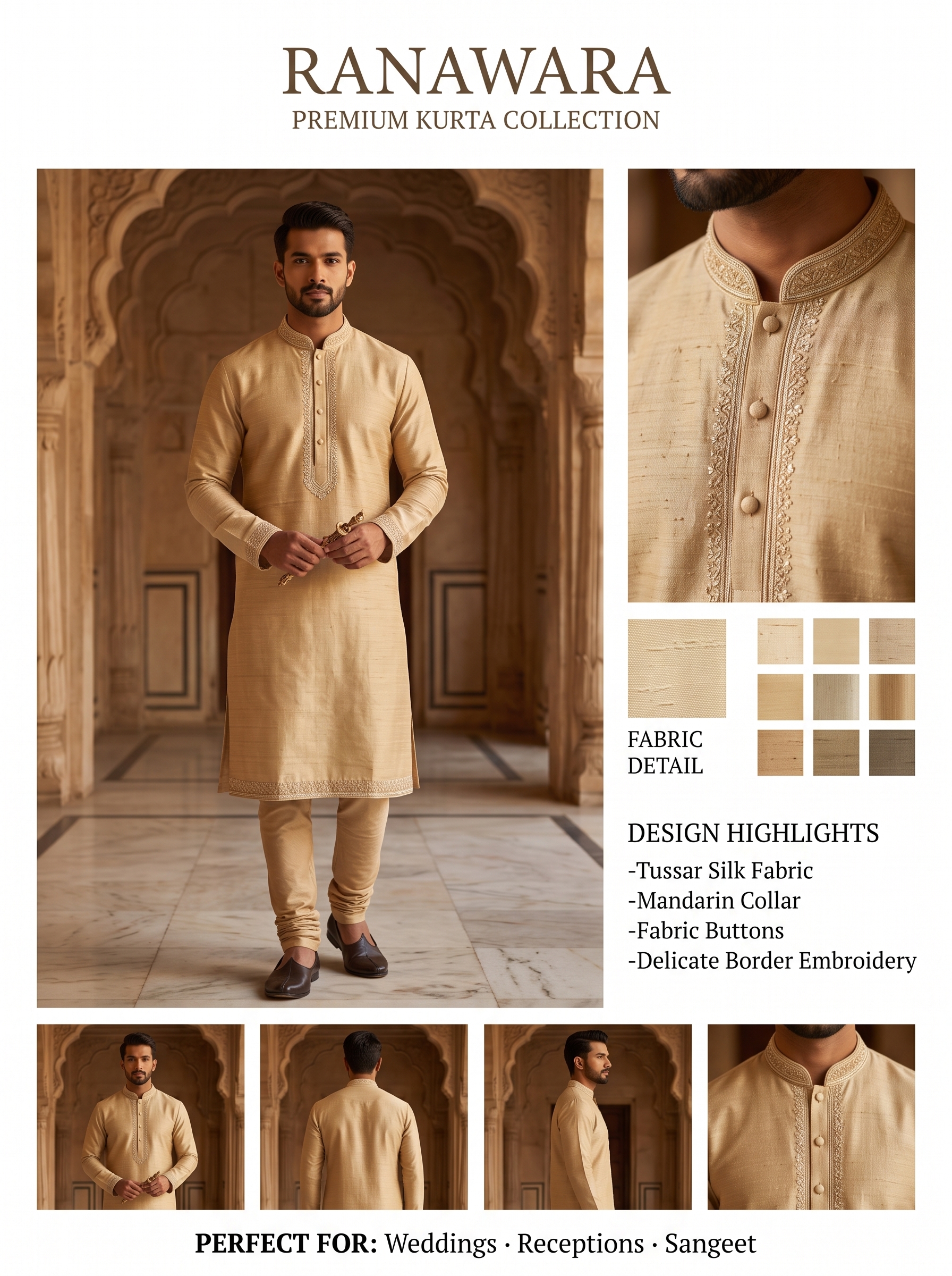 Kurta in Champagne tussar