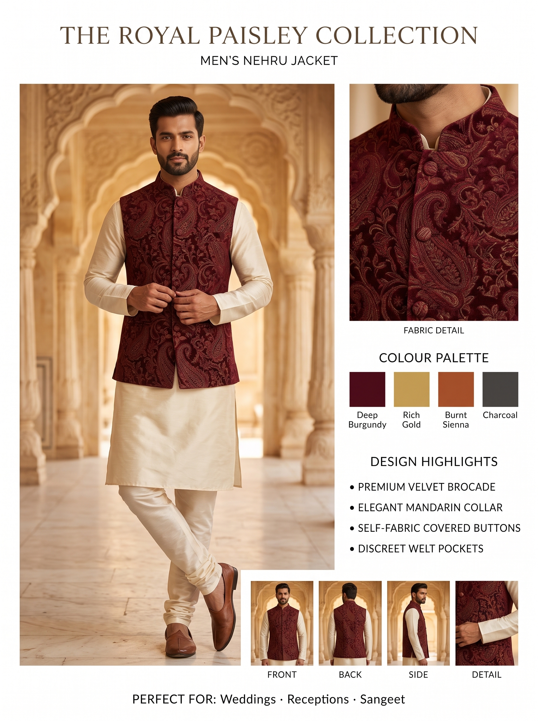 Nehru Jacket in Maroon brocade