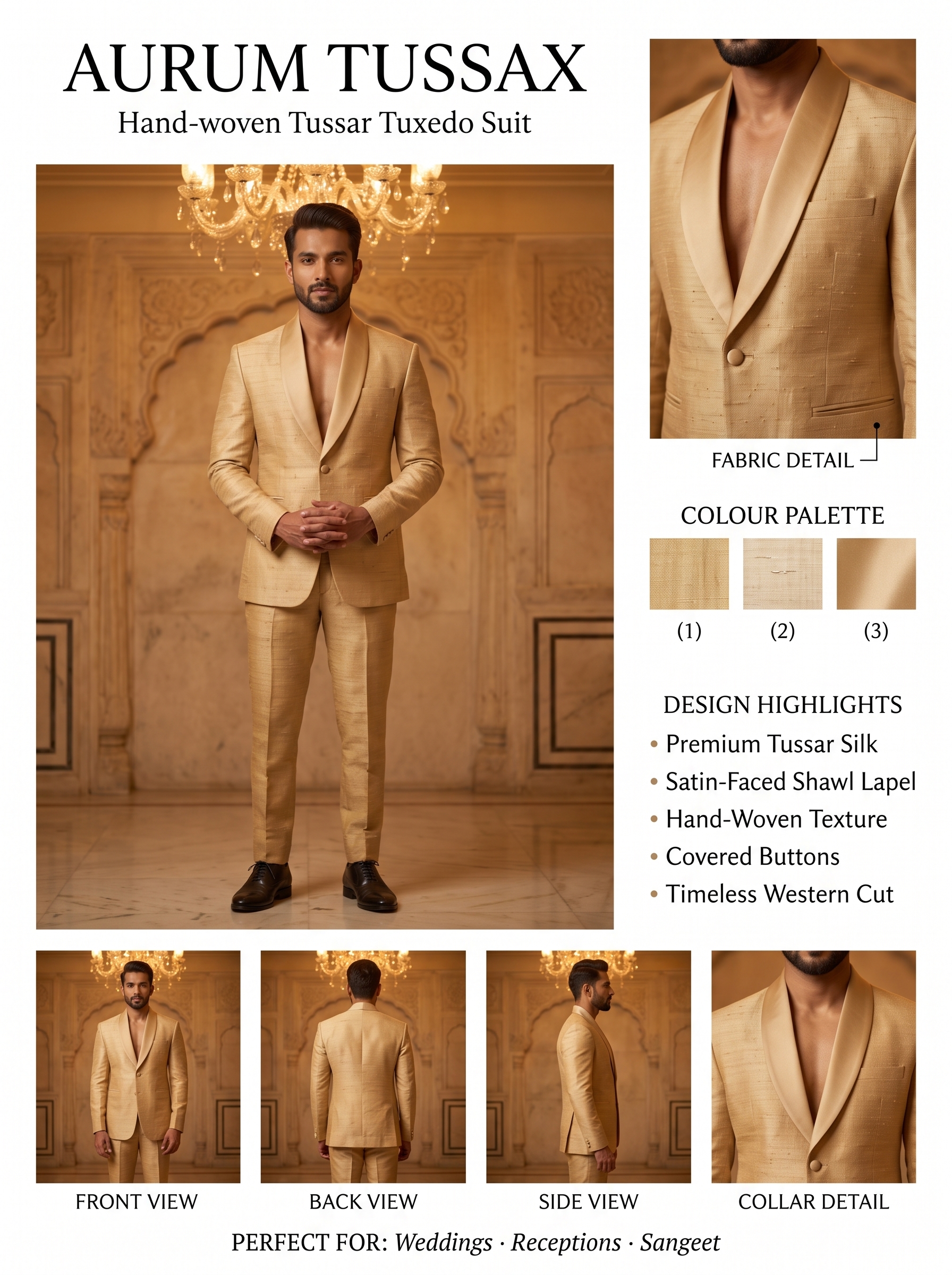 Tuxedo in Champagne tussar